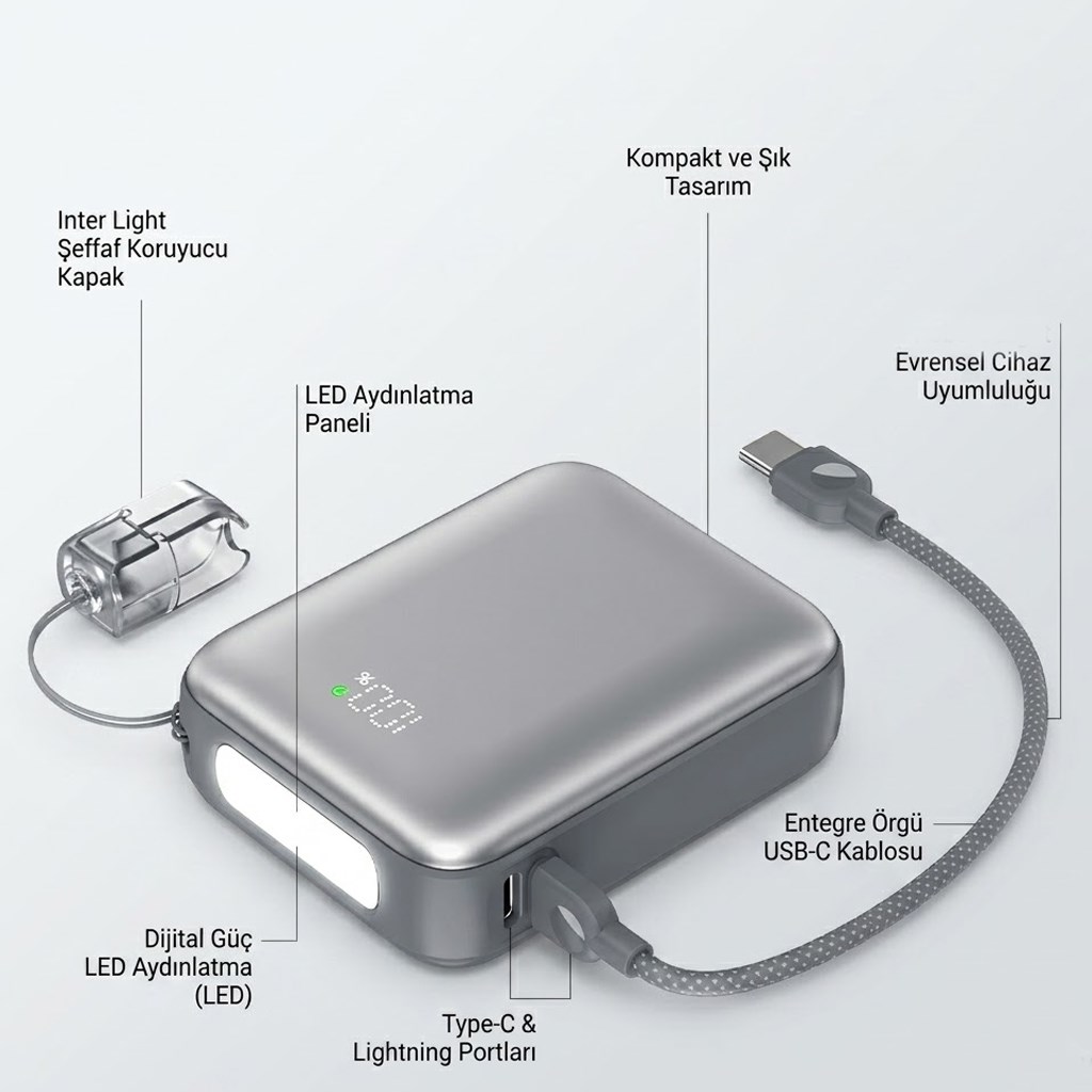 SHAZA Nexa Serisi 10.000 Mah Kendinden Kablolu Powerbank