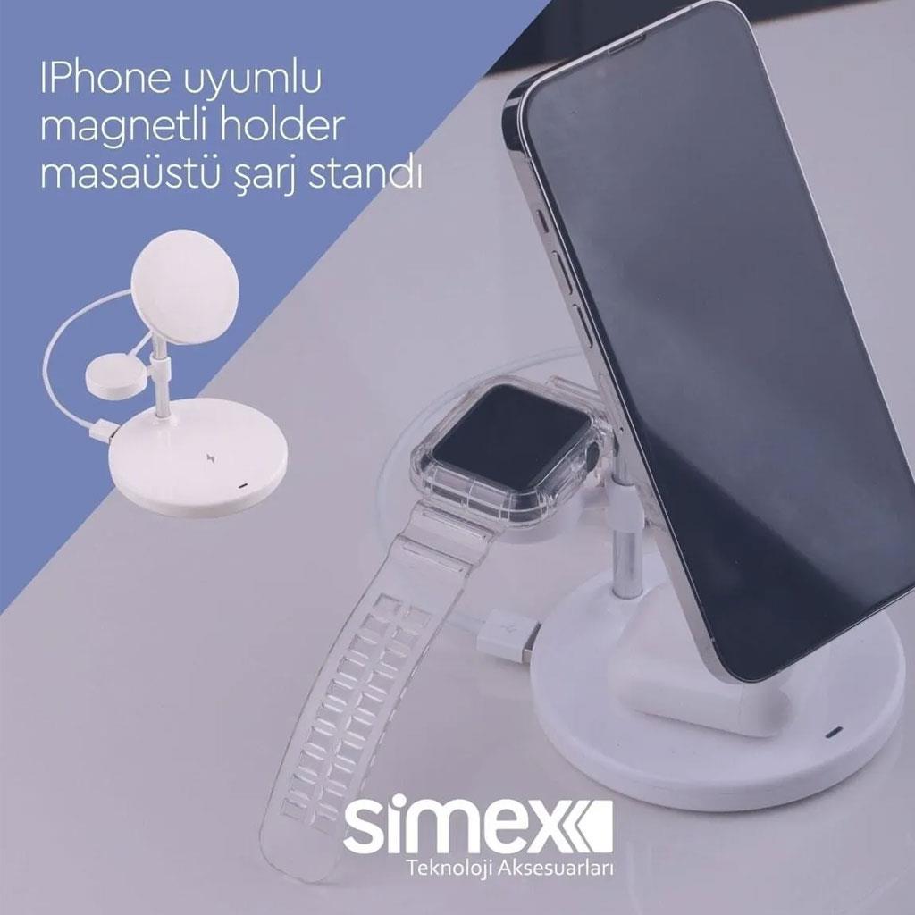 ŞARJ / DATA KABLOLARI Simex Triplo Sps-05 3in1 Kablosuz Hızlı Sarj Standı