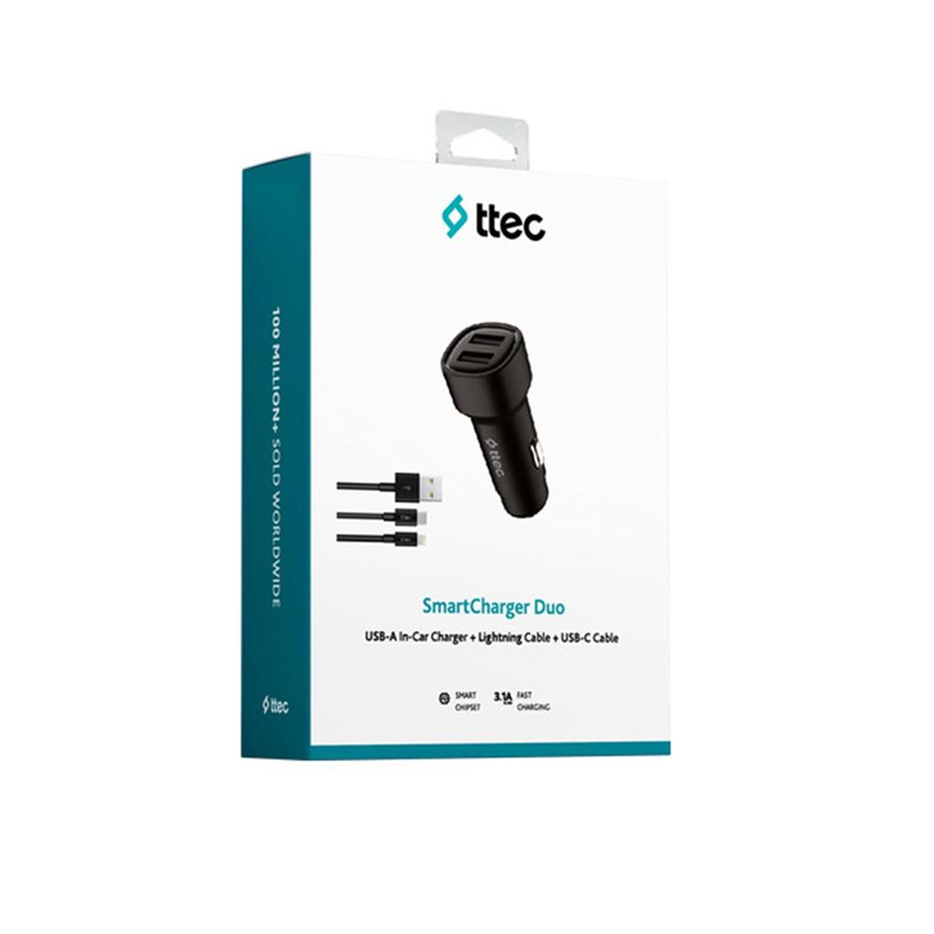 ttec 2CKS31DS SmartCharger Duo 3.1A Araç Şarj Aleti Çift USB + USB-C ve Lightning Kablo