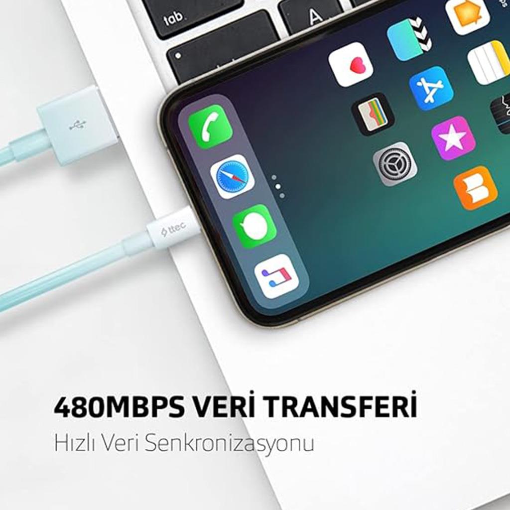 Ttec 2DK28UG AlumiCable Mini 30cm Hızlı Şarj Destekli Ekstra Dayanıklı Örgü USB To Lightning Şarj Ve Data Kablosu