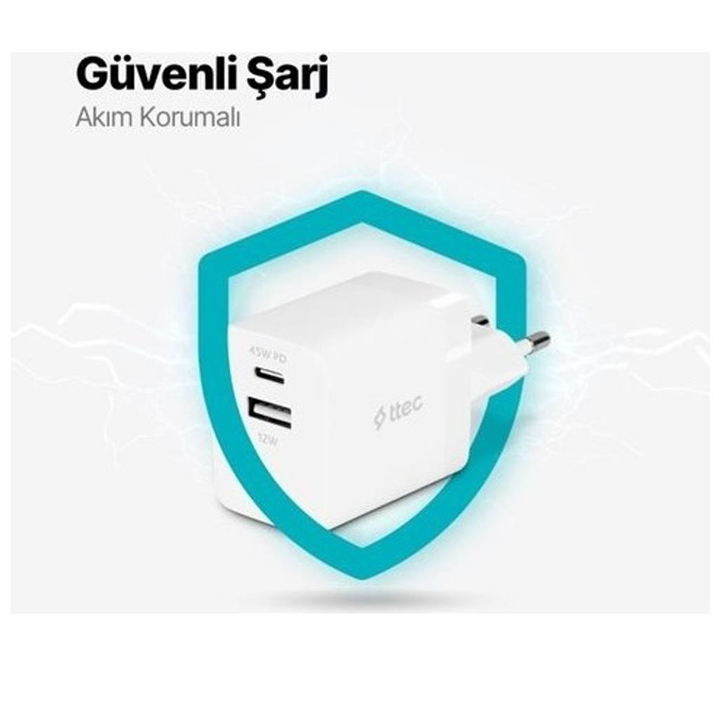 Ttec SmartCharger Duo Pro 45W PD USB-C/USB-A Seyahat Şarj Başlığı