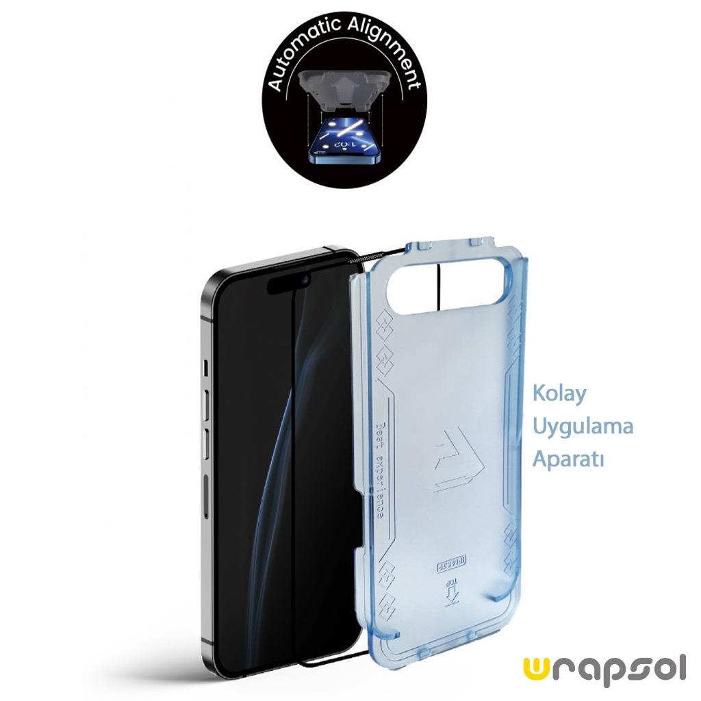 Wrapsol iPhone 15 Pro Max Corning Glass Hizalama Aparatlı Ekran Koruyucu