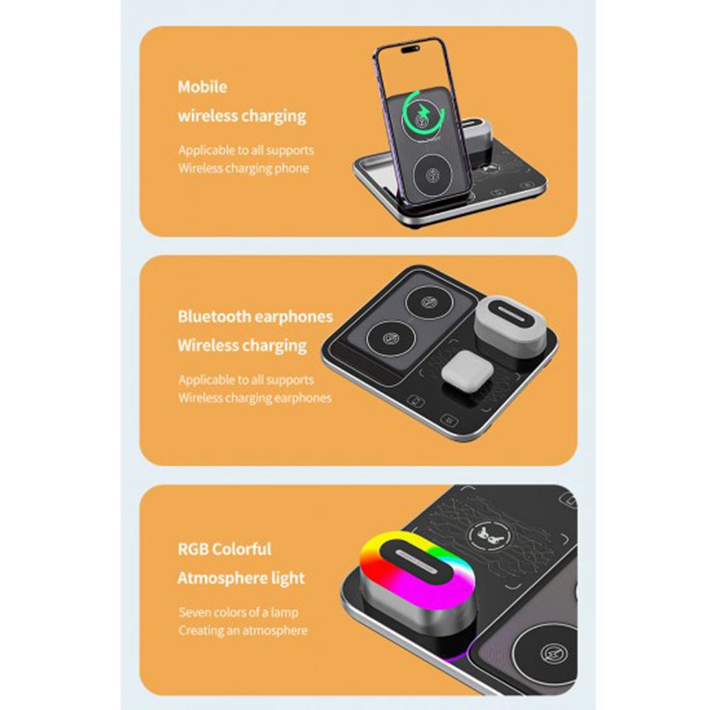 Wrapsol R12-W60 Dokunmatik Standlı ve Ritm Işıklı 4in1 Kablosuz Şarj Standı