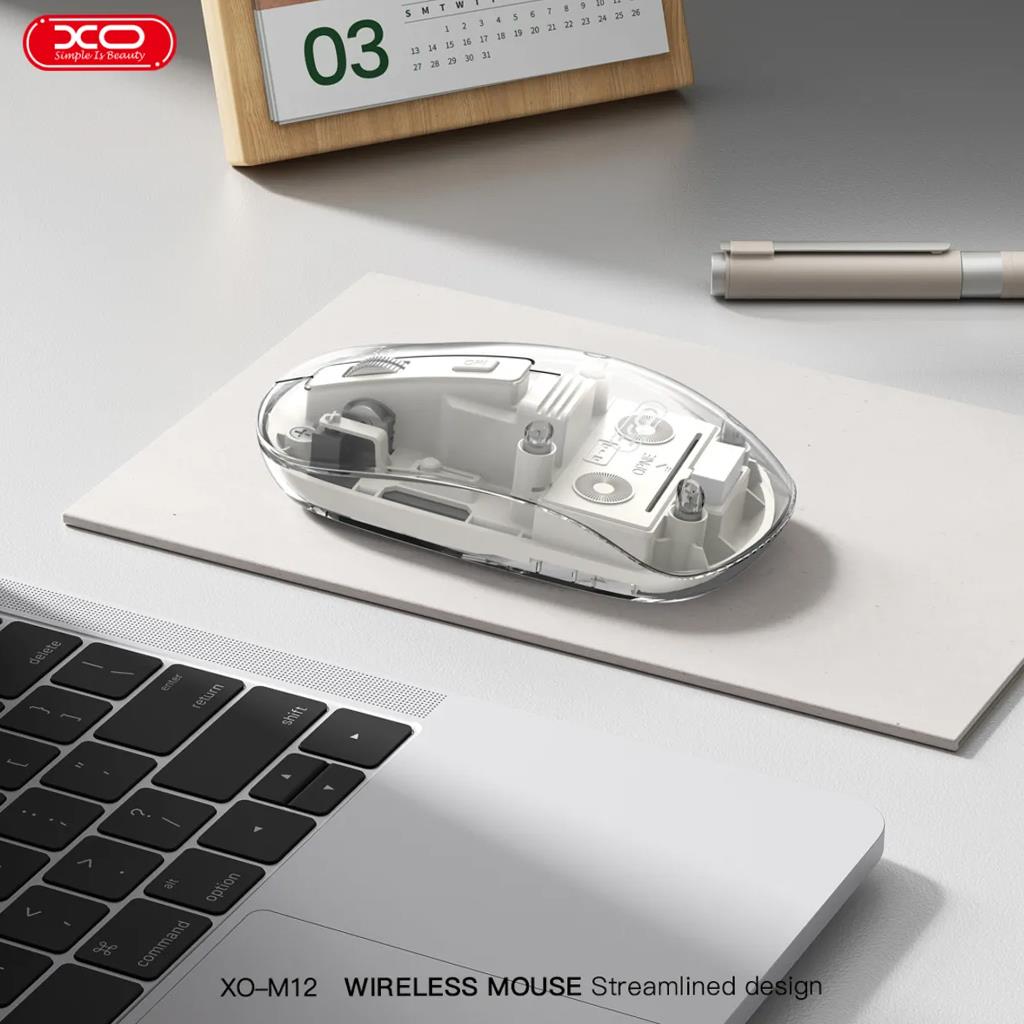 XO XO-M12  Şeffaf Tasarım Renkli Alt Yüzey TYPE-C Şarj 300 Mah Dahili Bataryalı Şarjlı Kablosuz Mouse