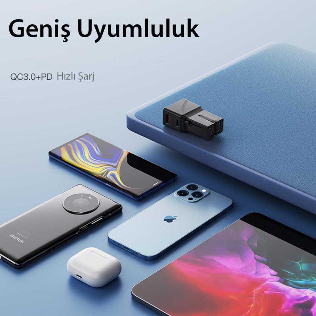 Yesido MC17 Universal  Mini 20W Hızlı Şarj Destekli Çift Çıkışlı Adaptör