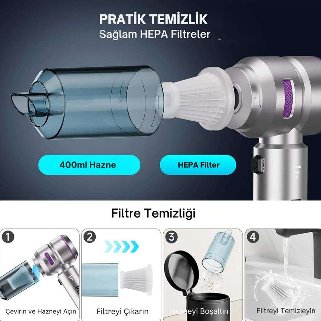 Yk Desıng 16000 Pascal Şarjlı Araç İçi Multifonksiyonel Süpürge