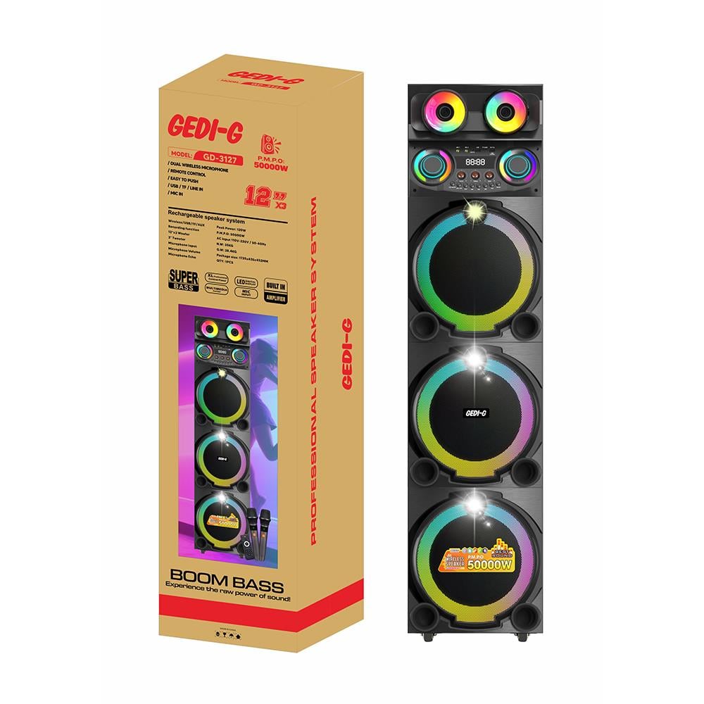 Zore GD-3127 Dijital LED Göstergeli Mikrofonlu RGB TWS Üçlü 12 inç Stereo Bass Kablosuz Karaoke Hoparlör