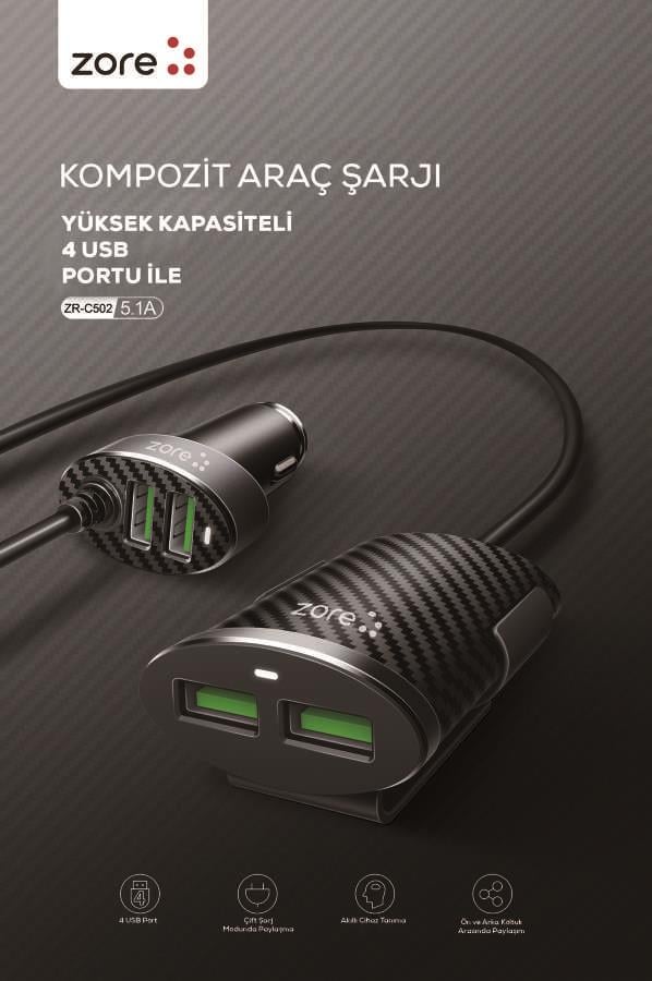 Zore ZR-C502 2+2 Araç Şarj Seti