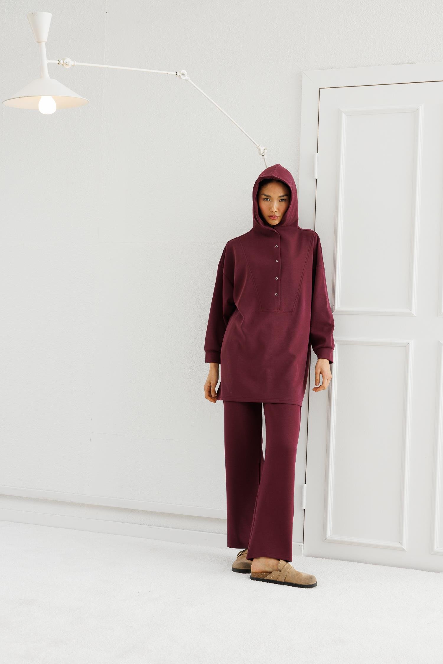 Çıtçıtlı Modal Takım - Bordo