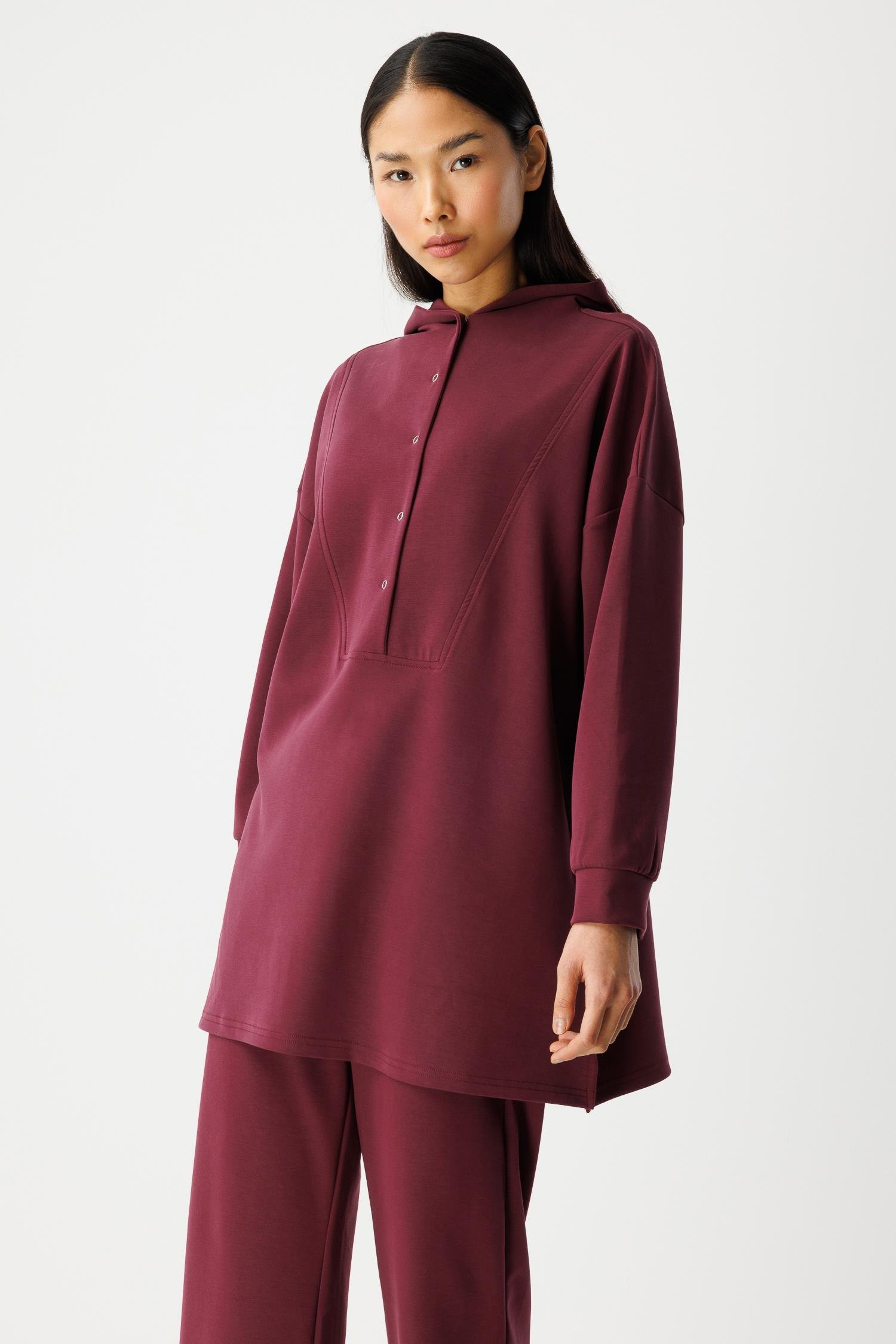 Çıtçıtlı Modal Takım - Bordo