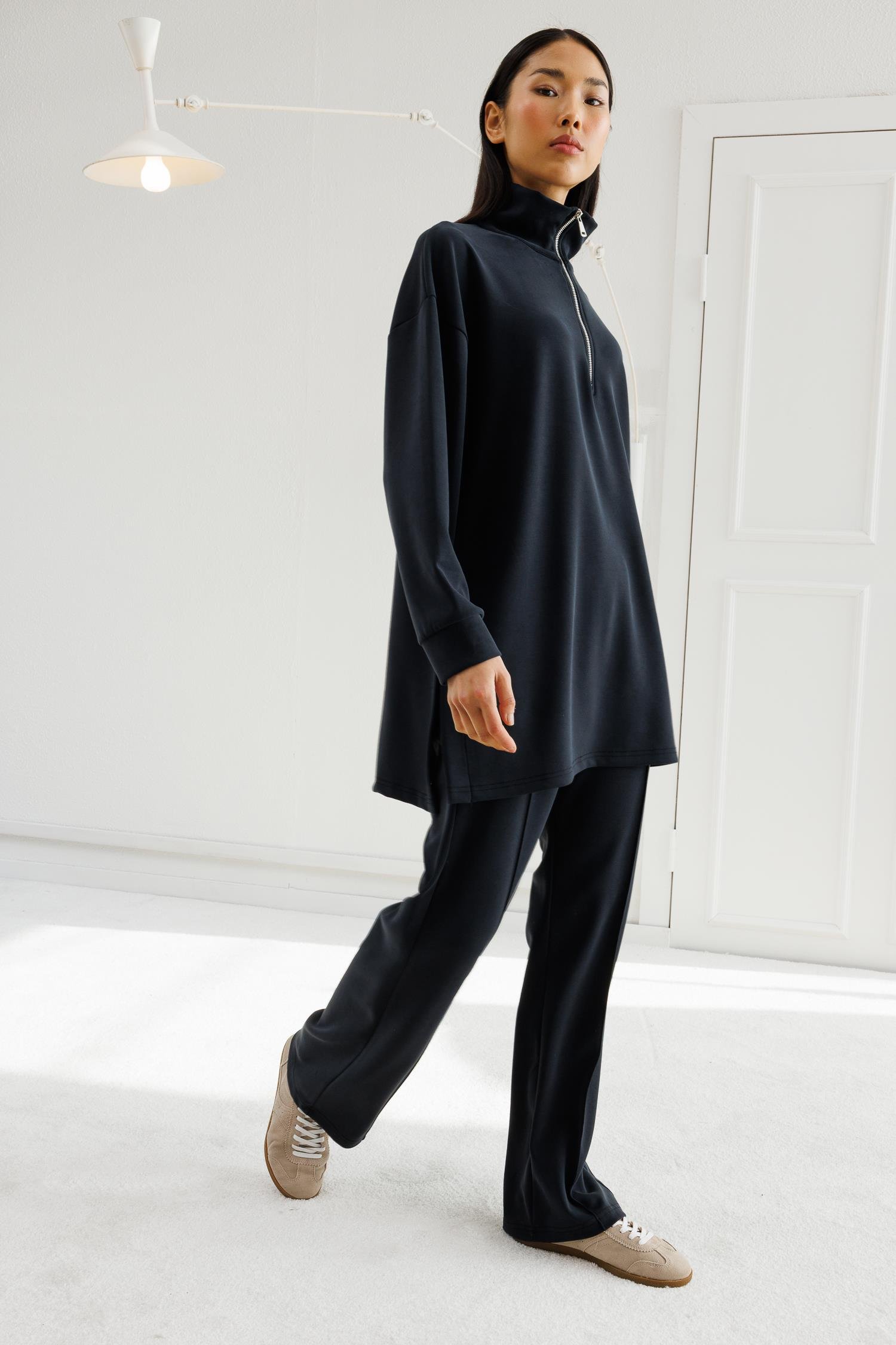 Yarım Fermuarlı Modal Takım - Antrasit