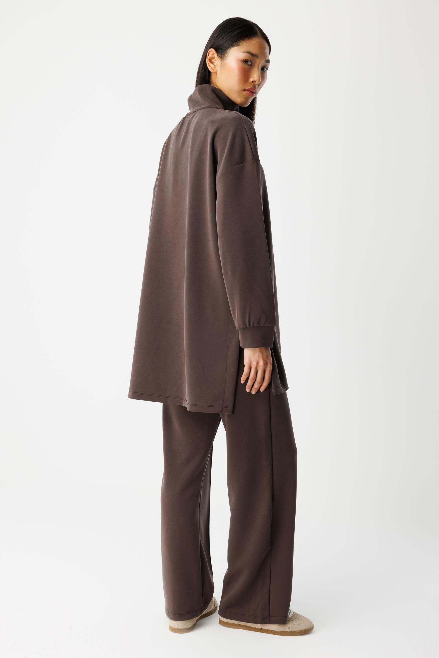 Yarım Fermuarlı Modal Takım - Kahve