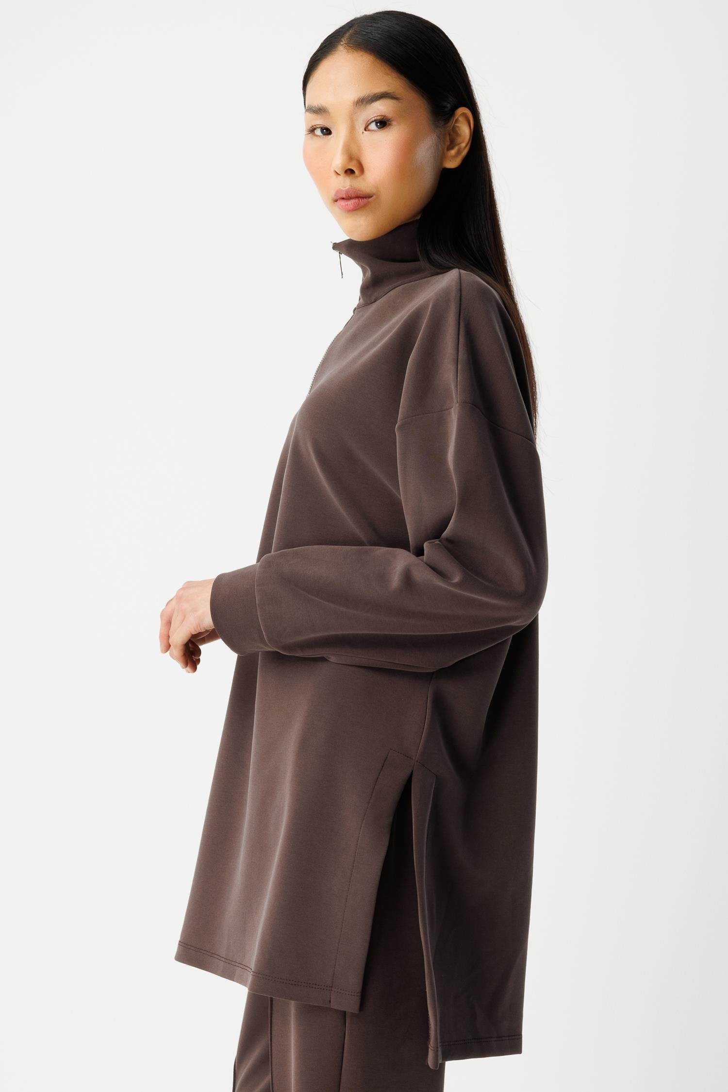 Yarım Fermuarlı Modal Takım - Kahve