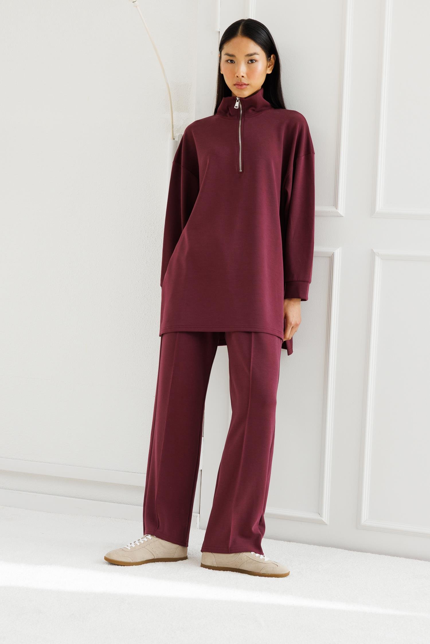 Yarım Fermuarlı Modal Takım - Mürdüm