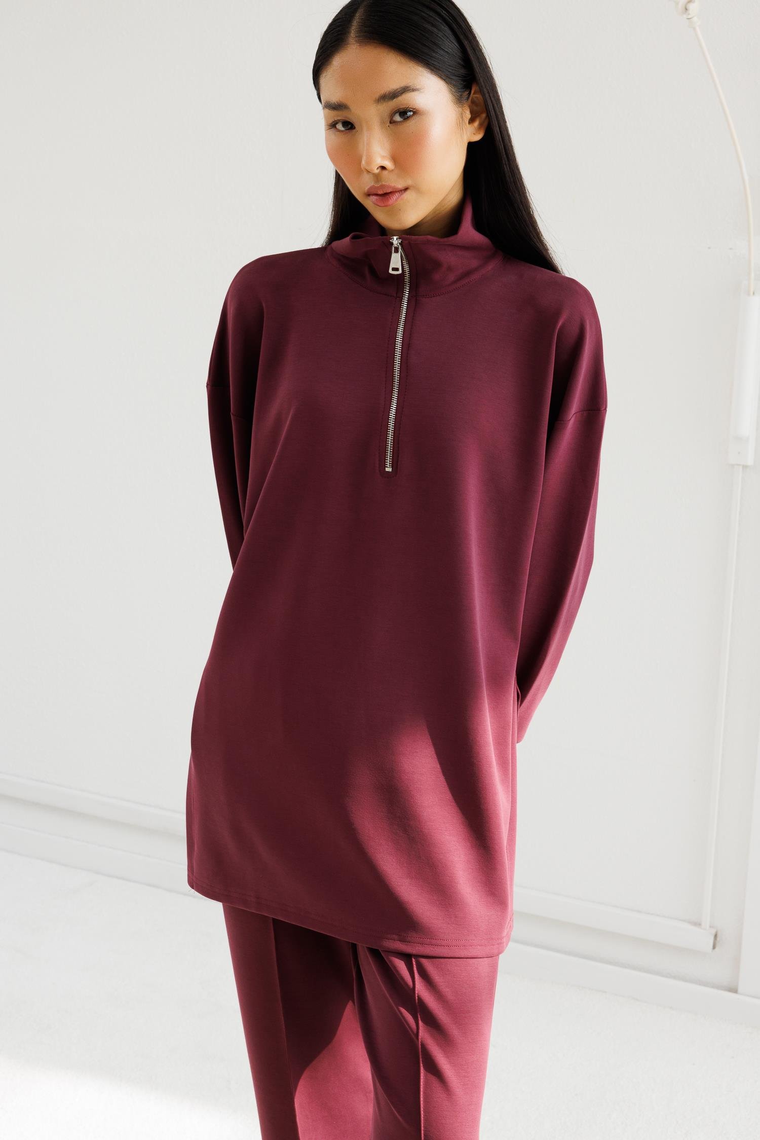 Yarım Fermuarlı Modal Takım - Mürdüm