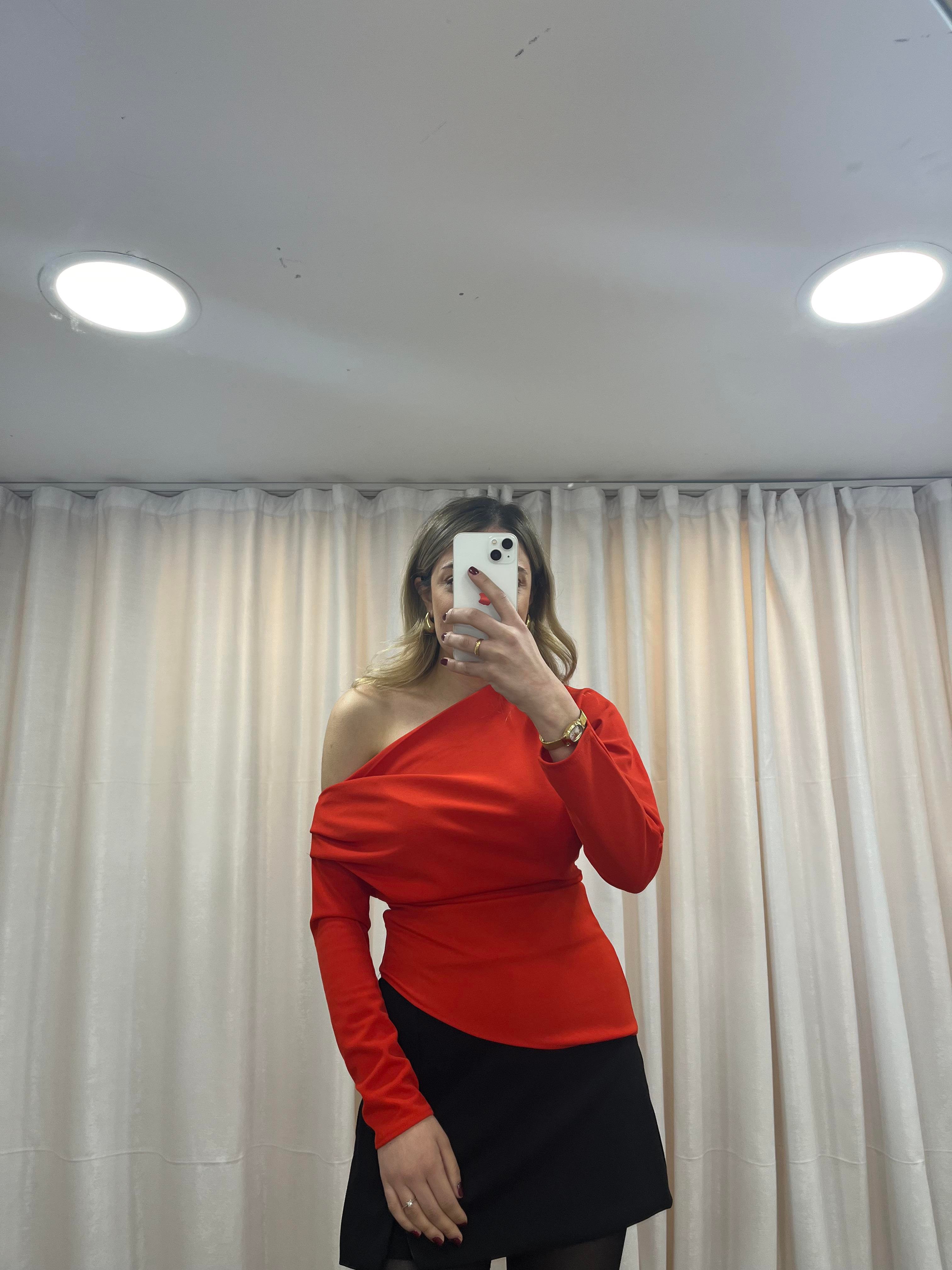 Omuz Detay Bluz Kırmızı