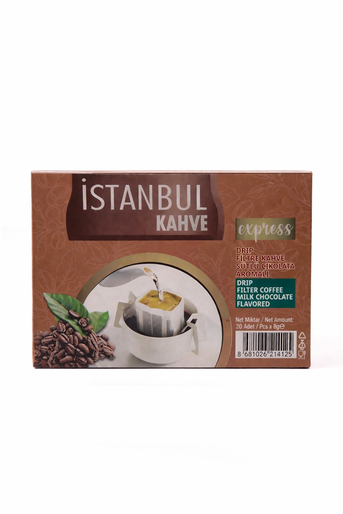 İstanbul Drip Filtre Kahve Sütlü Çikolata Aromalı 8 gr x 20 Adet