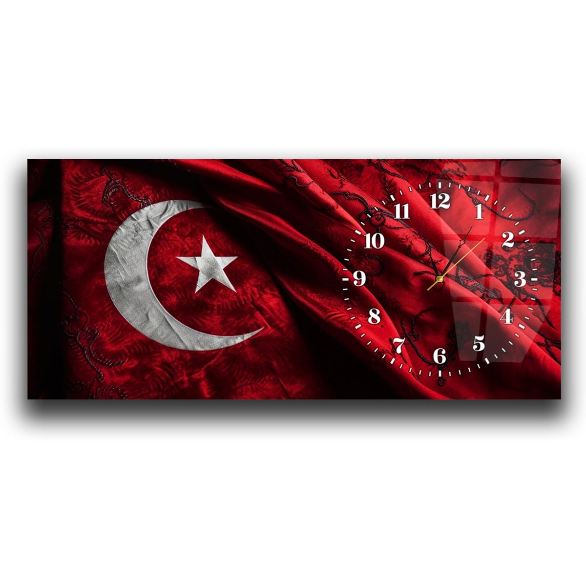 Yatay Saatli Yandan Vatan Temalı Cam Tablo 029