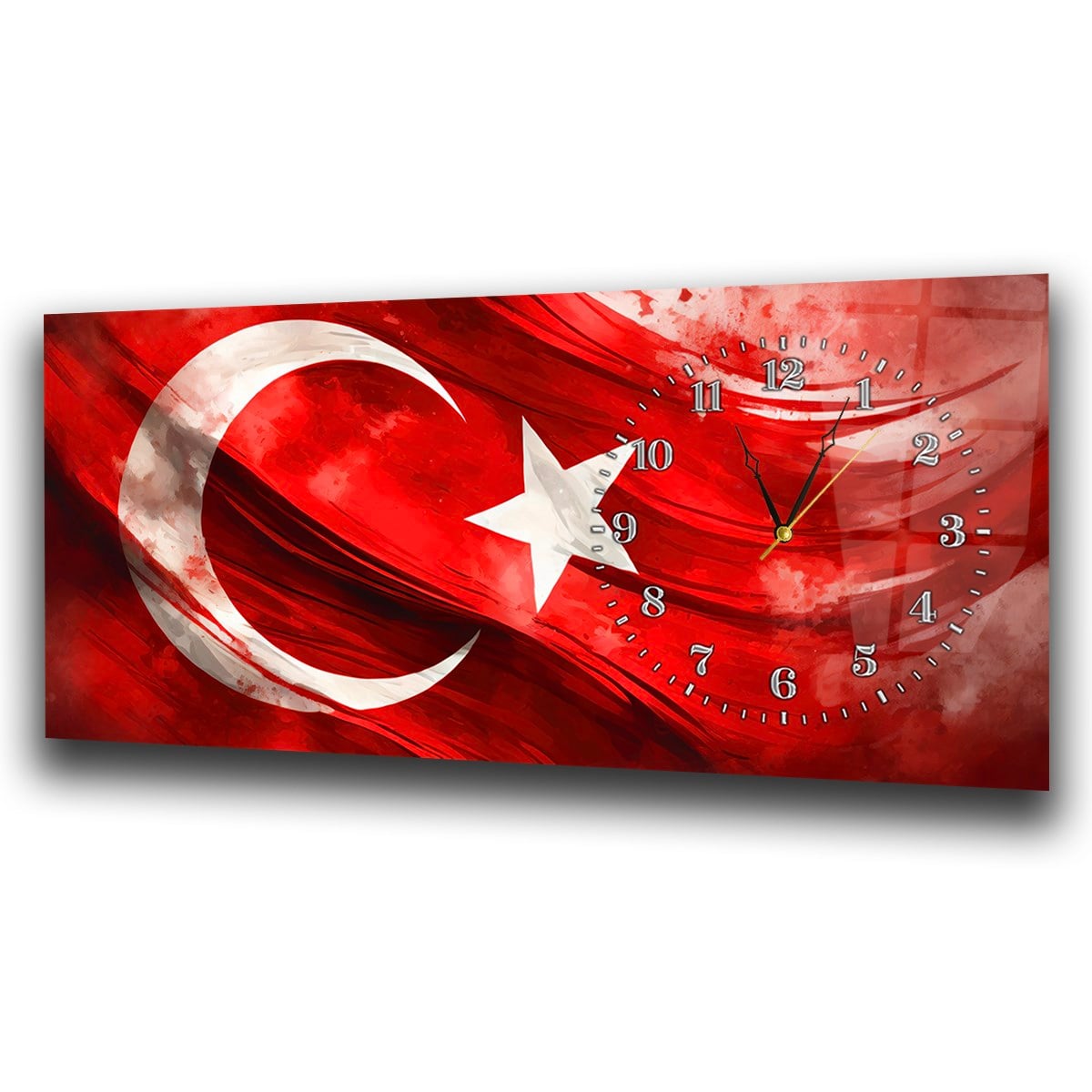 Yatay Saatli Yandan Vatan Temalı Cam Tablo 028