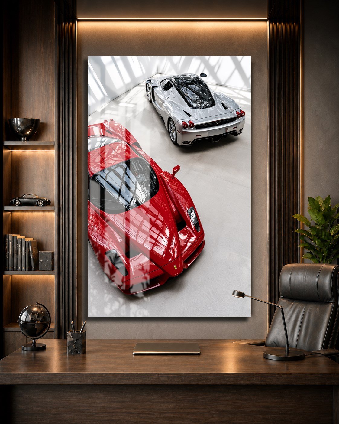 Kırmızı ve Beyaz Ferrari Enzo Cam Tablo