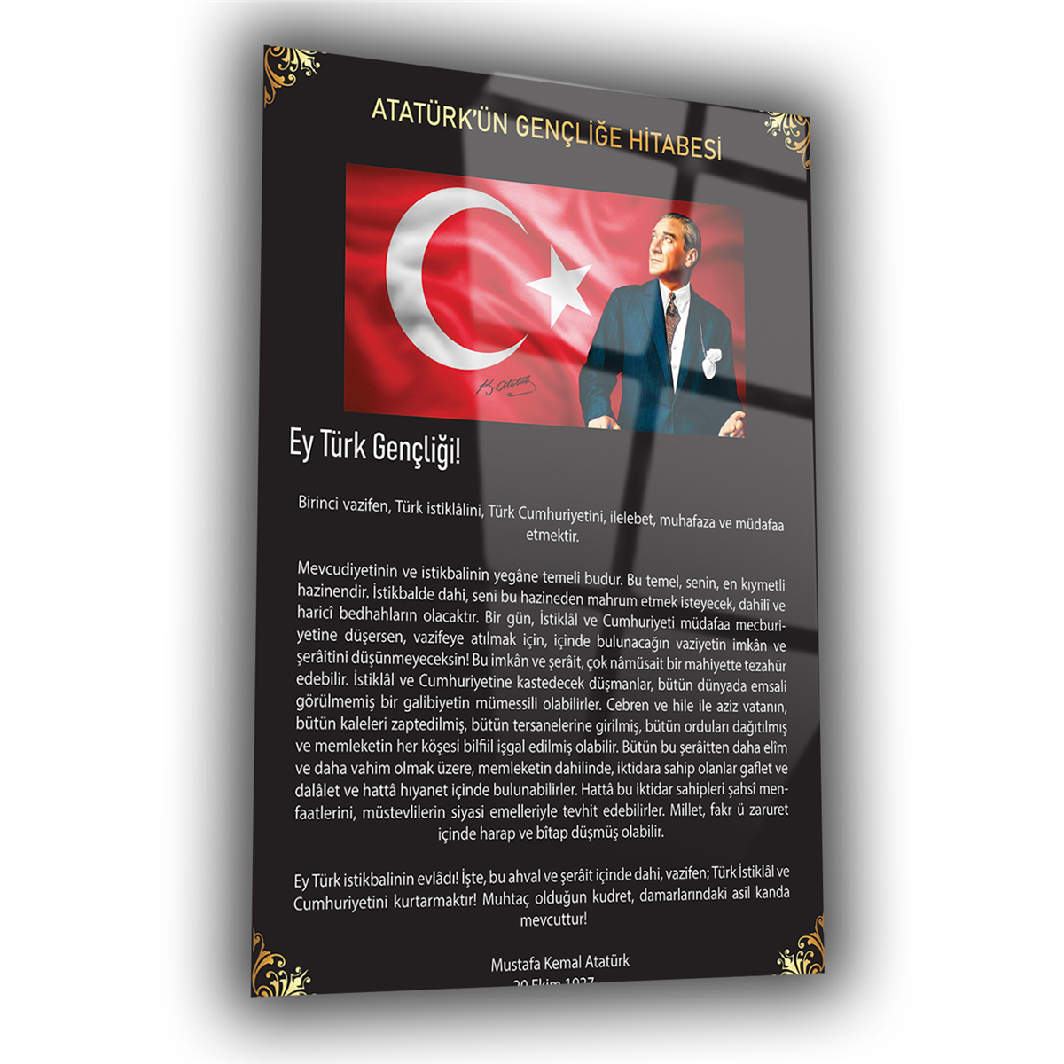 Mustafa Kemal Atatürk Gençliğe Hitabe Cam Tablo