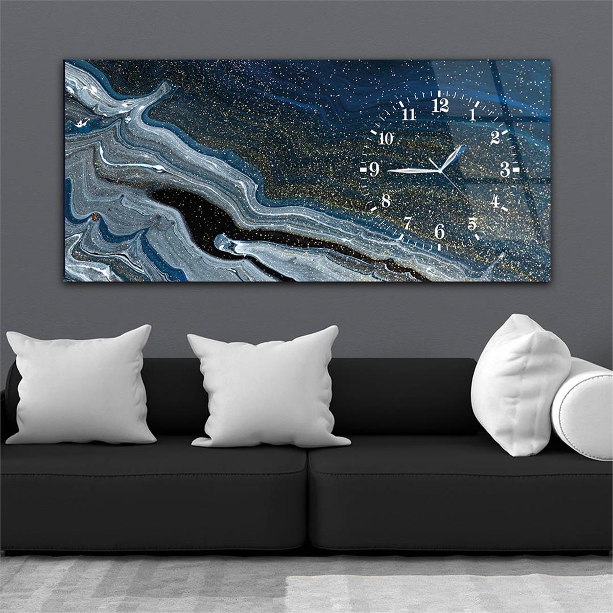 Horizontal bedrucktes Glas mit Kunst und Naturthema und einer Uhr an der Seite 056
