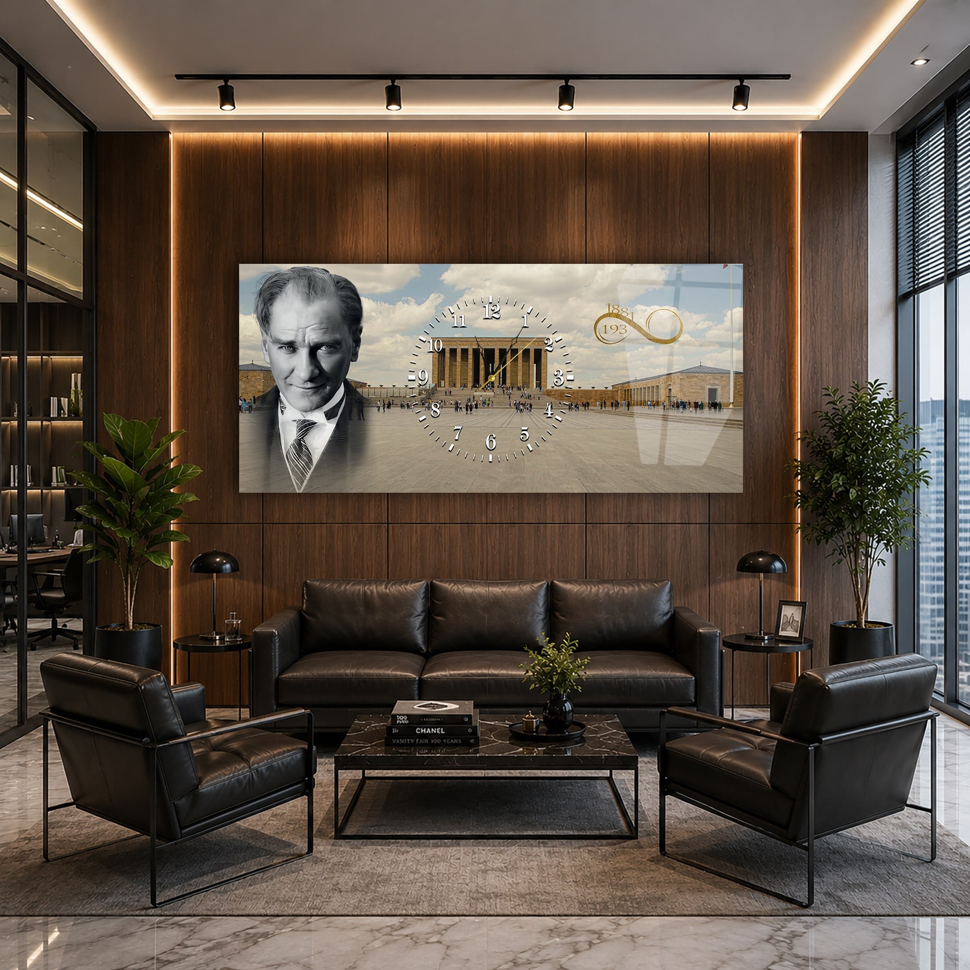 Middle-Clock, Homeland-Themed Horizontal Glass Wall Painting 063