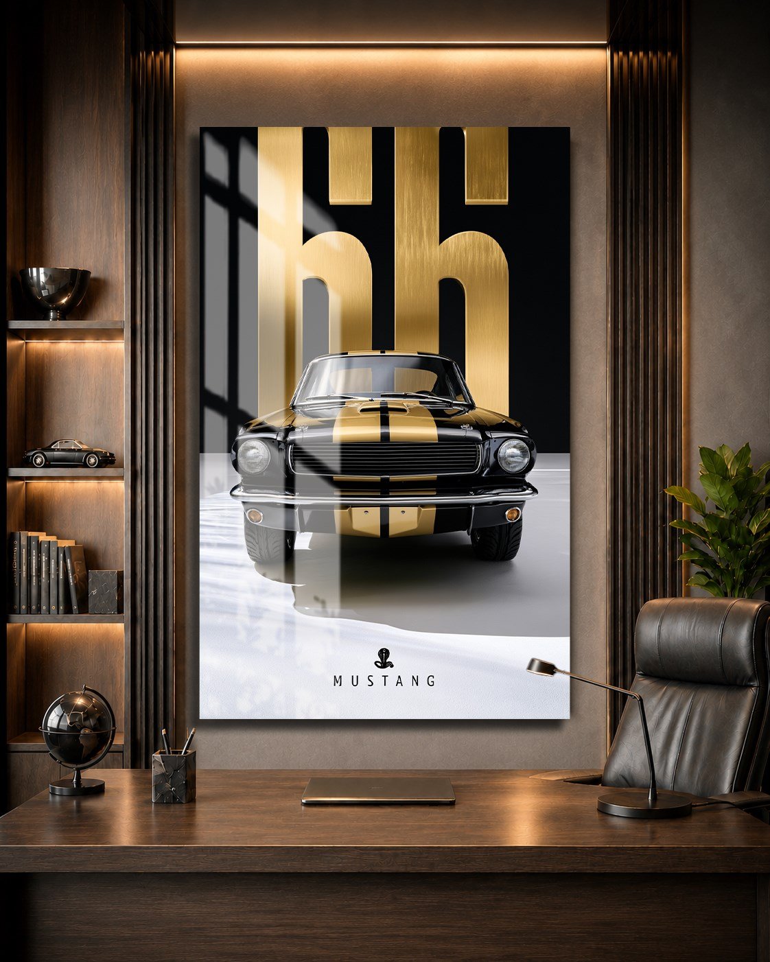 Siyah Gold Klasik Mustang Cam Tablo