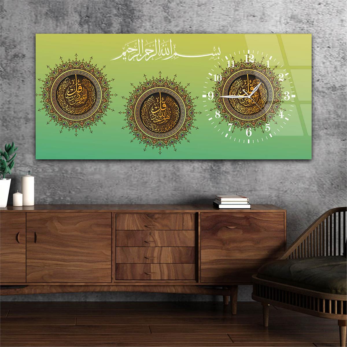 Tableau en verre à thème religieux avec horloge latérale horizontale  058
