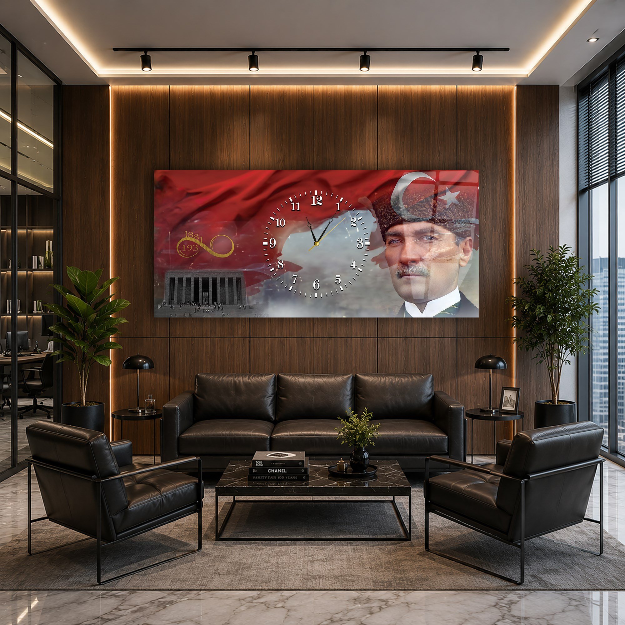 Middle-Clock, Homeland-Themed Horizontal Glass Wall Painting 071