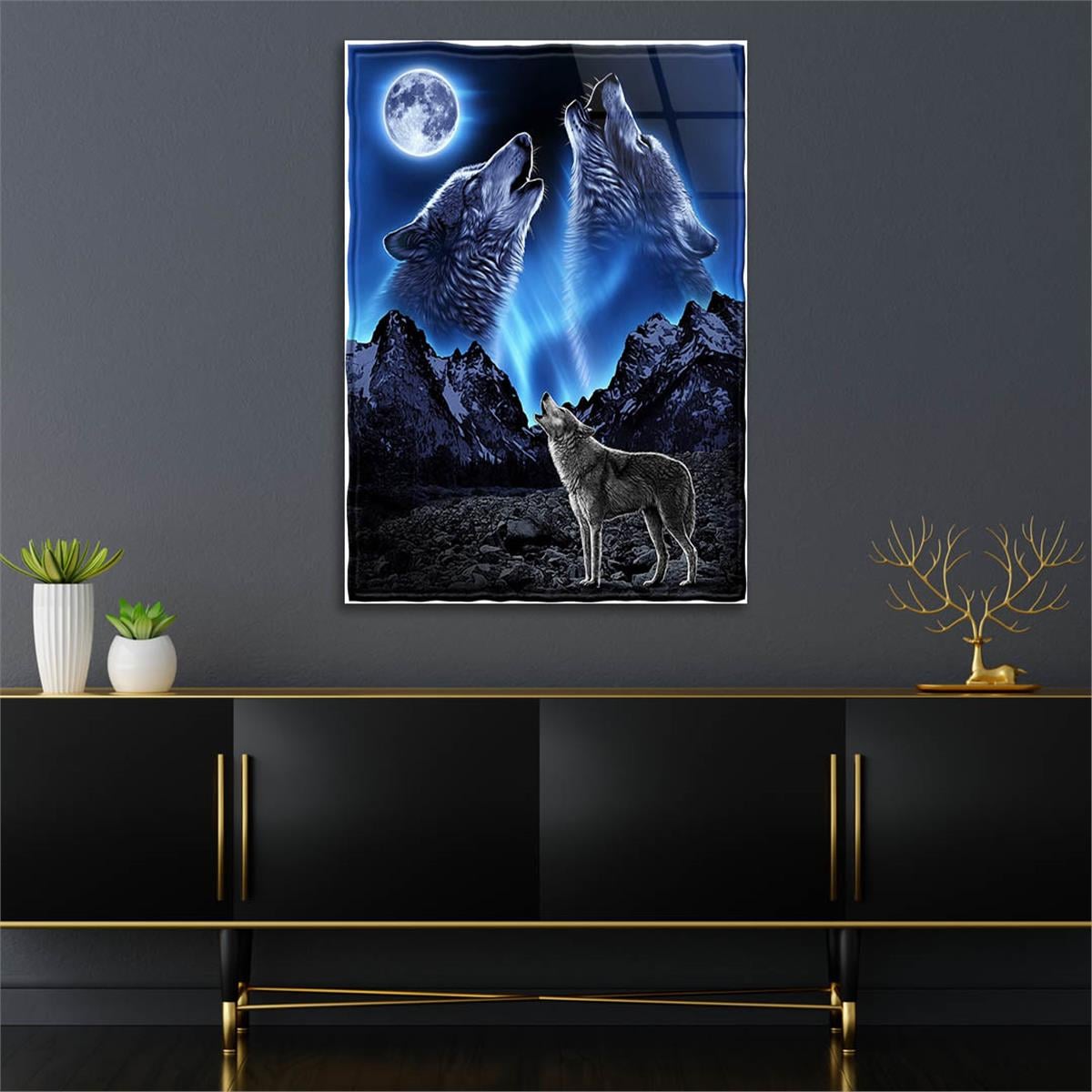 Howling Wolf Glass Wall Art