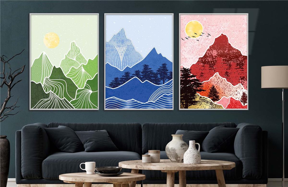 Alüminyum Çerçeveli Sanat Temalı 3'lü Set MDF Tablo 0019