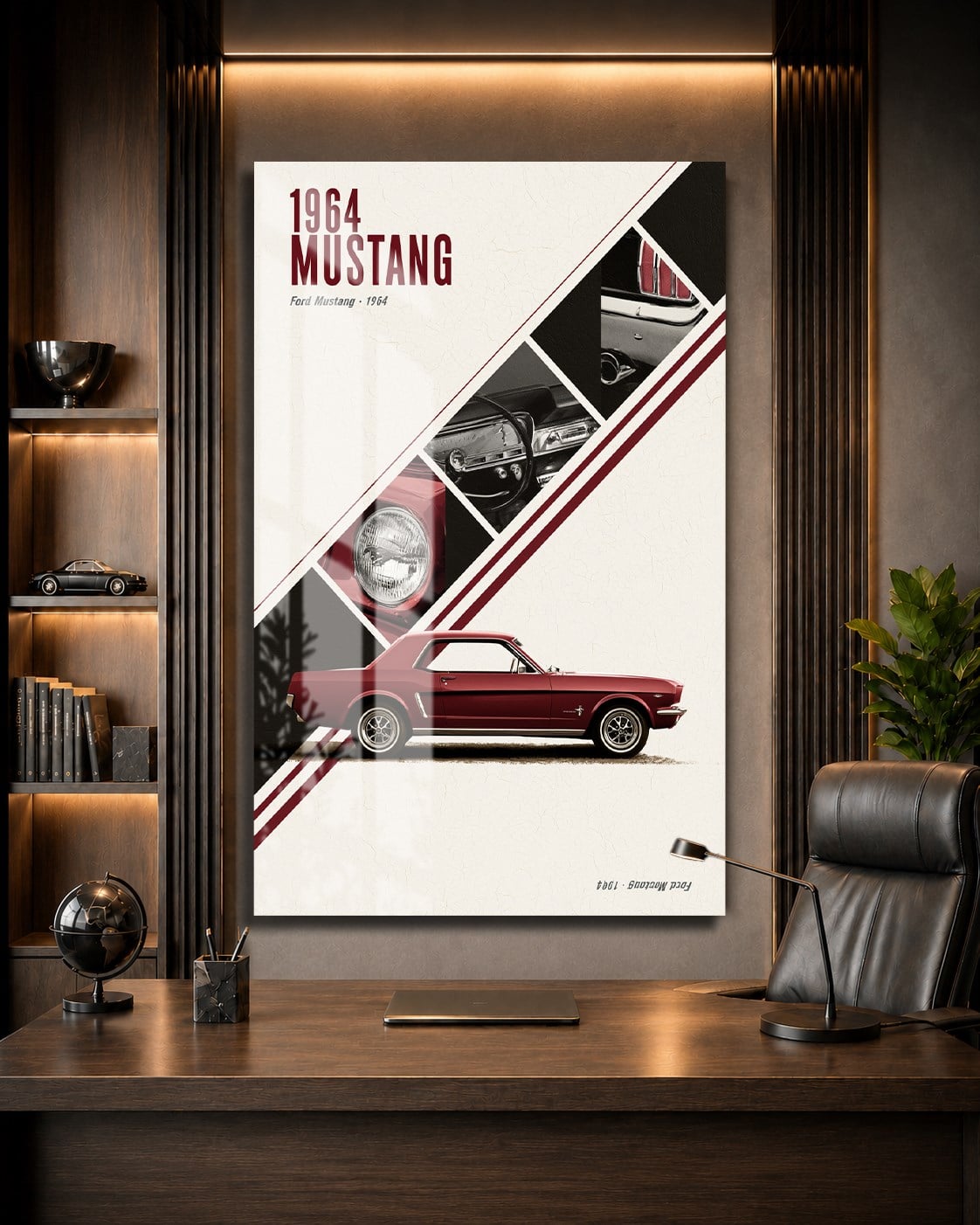 Kırmızı 1964 Ford Mustang Cam Tablo