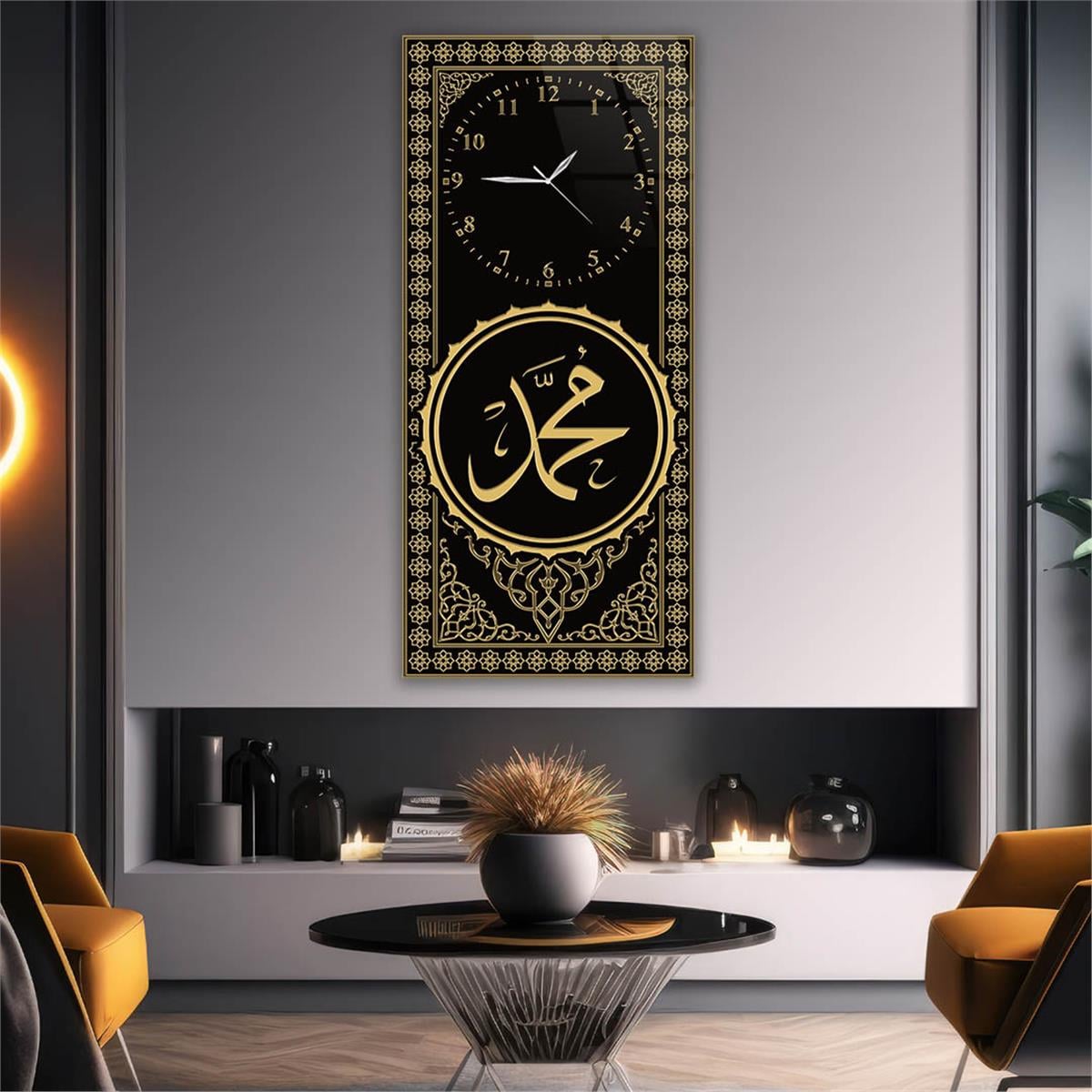 Vertical Religious Themed Glass Wall Art with Clock at the Top  011
