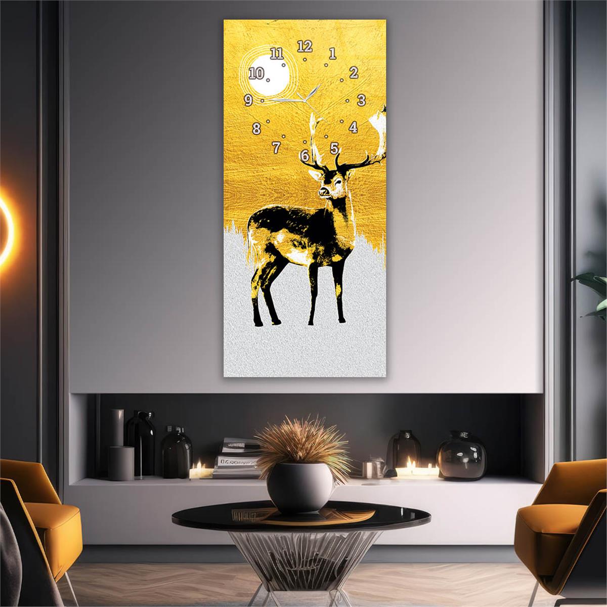 Tableau en verre à thème art et nature vertical avec horloge en haut 054