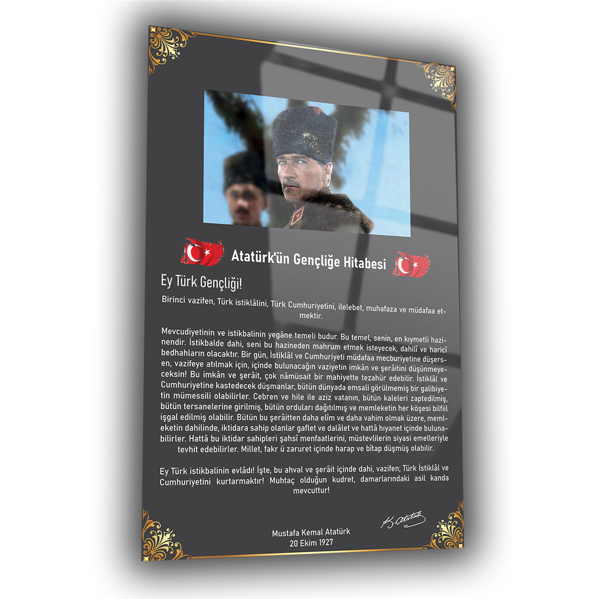 Atatürk İmzalı Gençliğe Hitabesi Cam Tablo