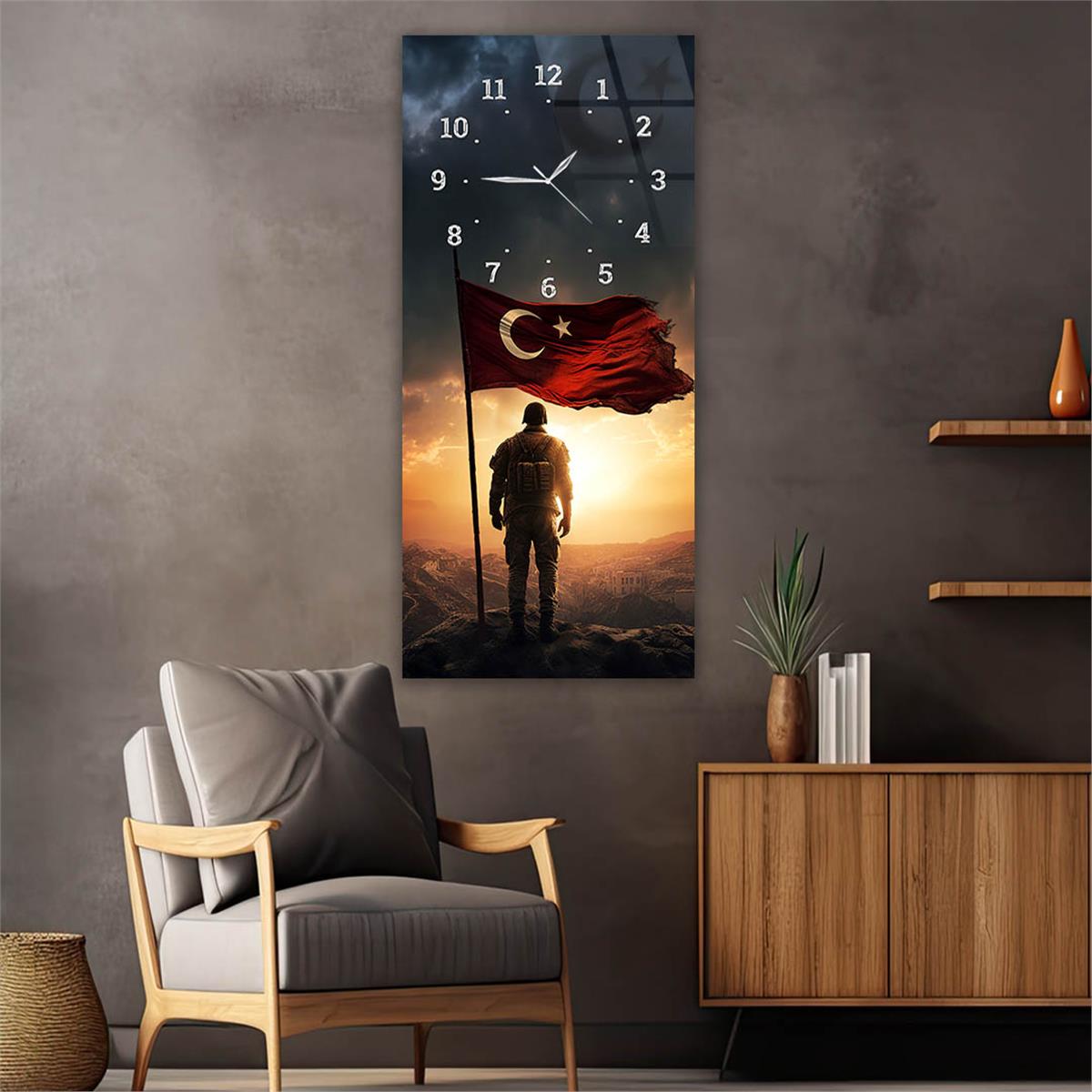 Vertical National Themed Glass Wall Art with Clock at the Top 047