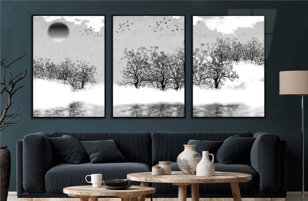 Alüminyum Çerçeveli Sanat Temalı 3'lü Set MDF Tablo 0034