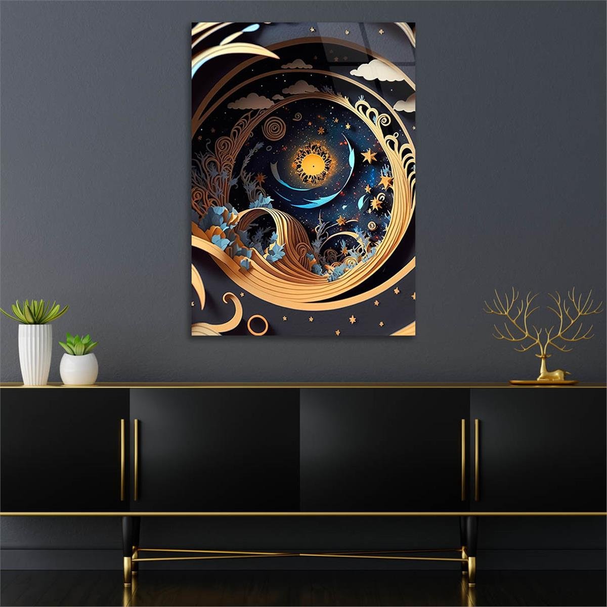 Dikey Sanat Temalı Cam Tablo 543