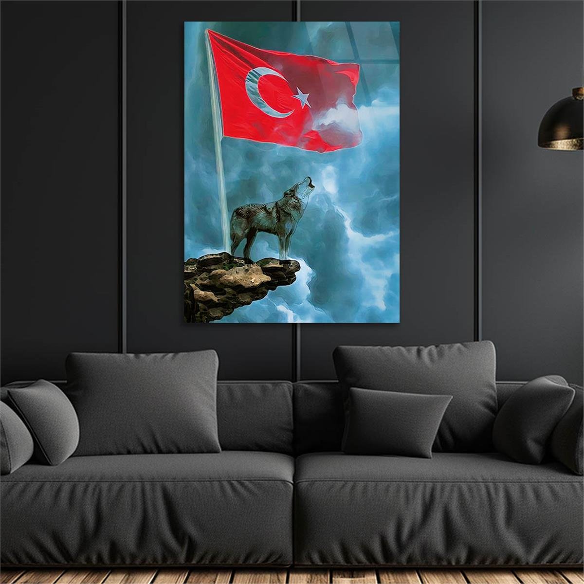 Turkish Flag and Wolf Tempered Glass Wall Art 