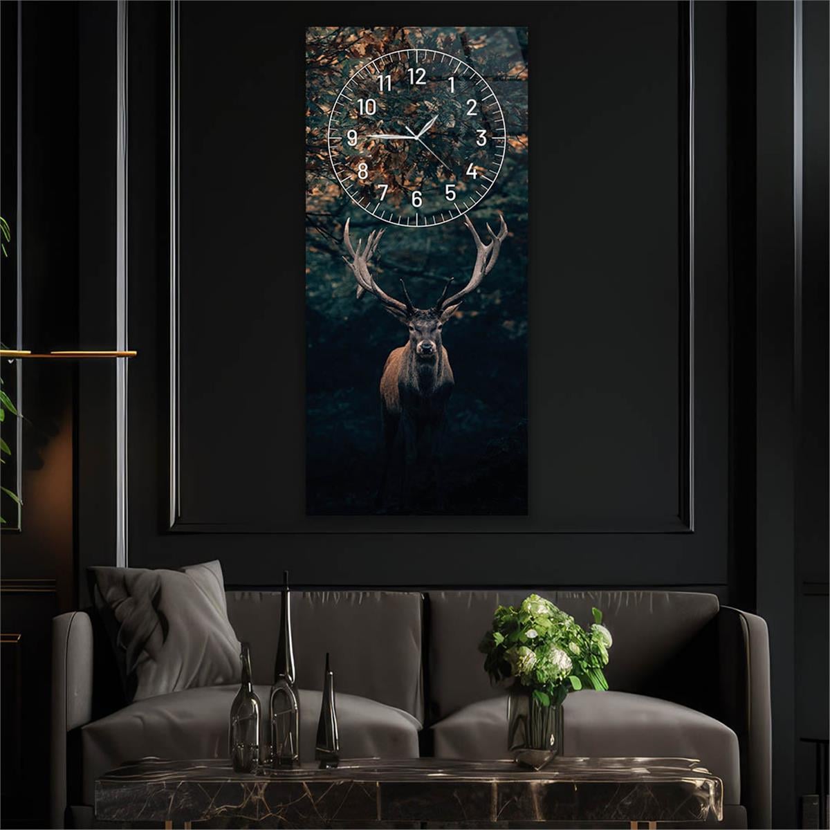 Vertical Art Themed Glass Wall Art with Clock at the Top 010