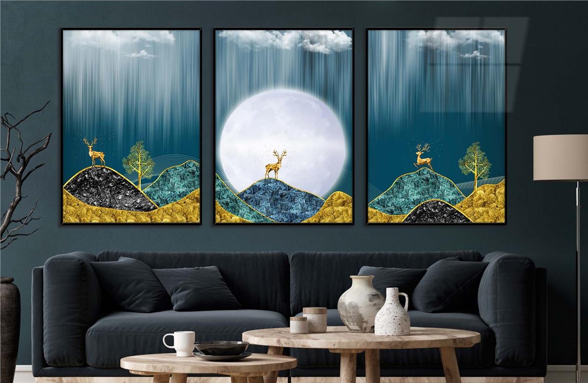 Alüminyum Çerçeveli Sanat Temalı 3'lü Set CAM Tablo 0042