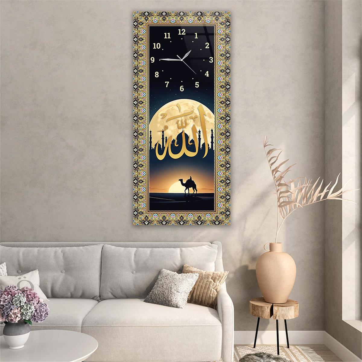 Vertical Religious Themed Glass Wall Art with Clock at the Top  041