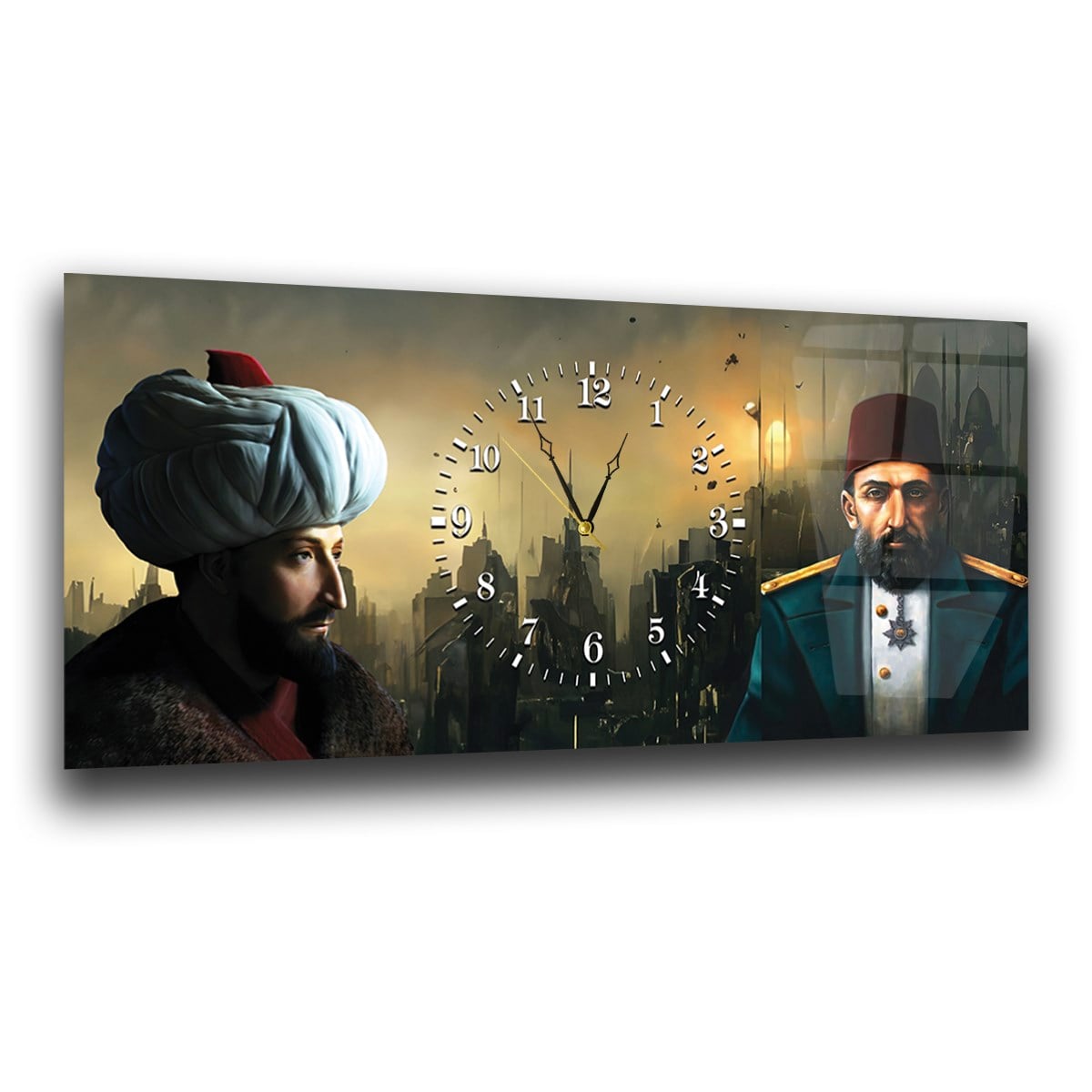 Fatih Sultan Mehmet Han ve Abdülhamit Han Saatli Cam Tablo 077