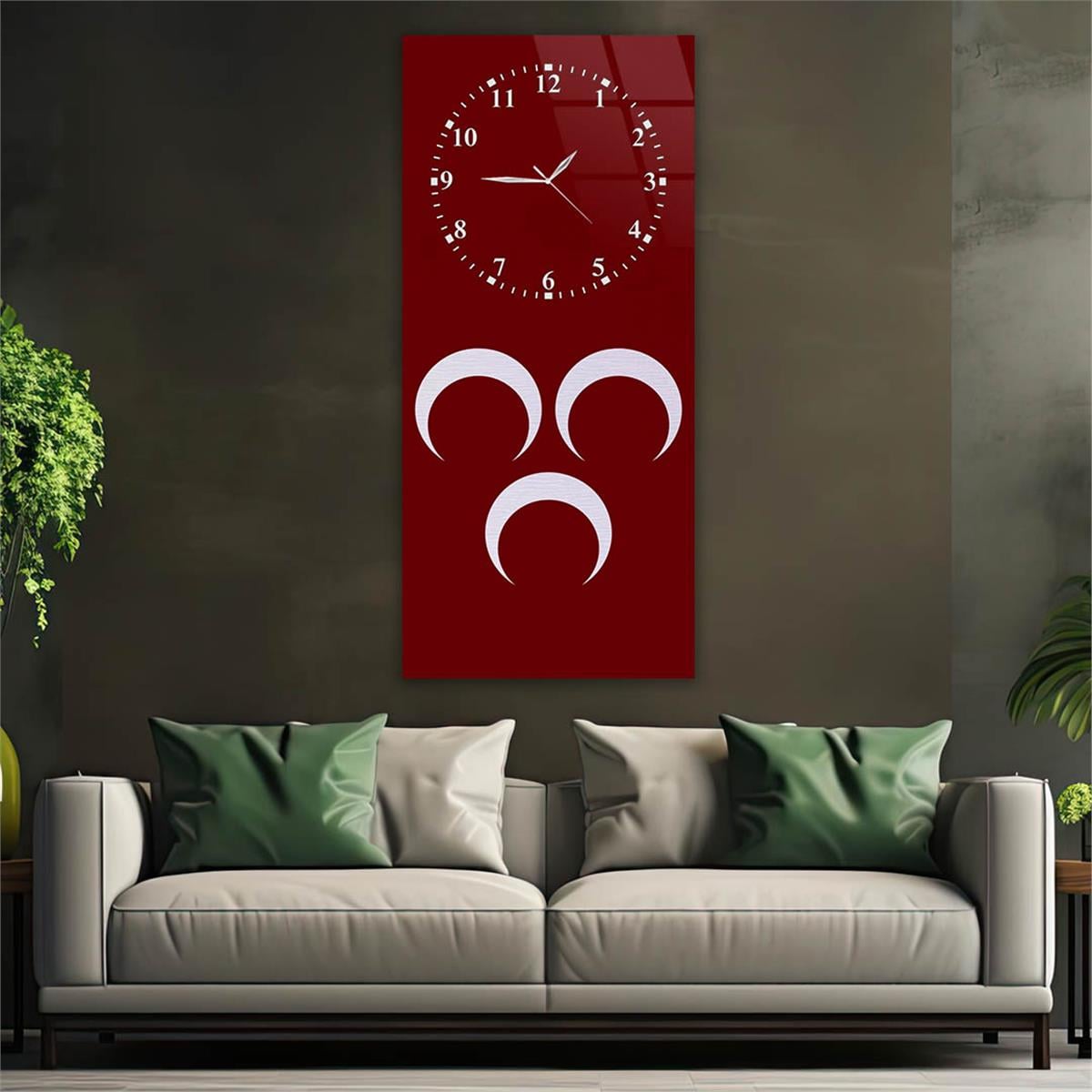 Vertical National Themed Glass Wall Art with Clock at the Top 041