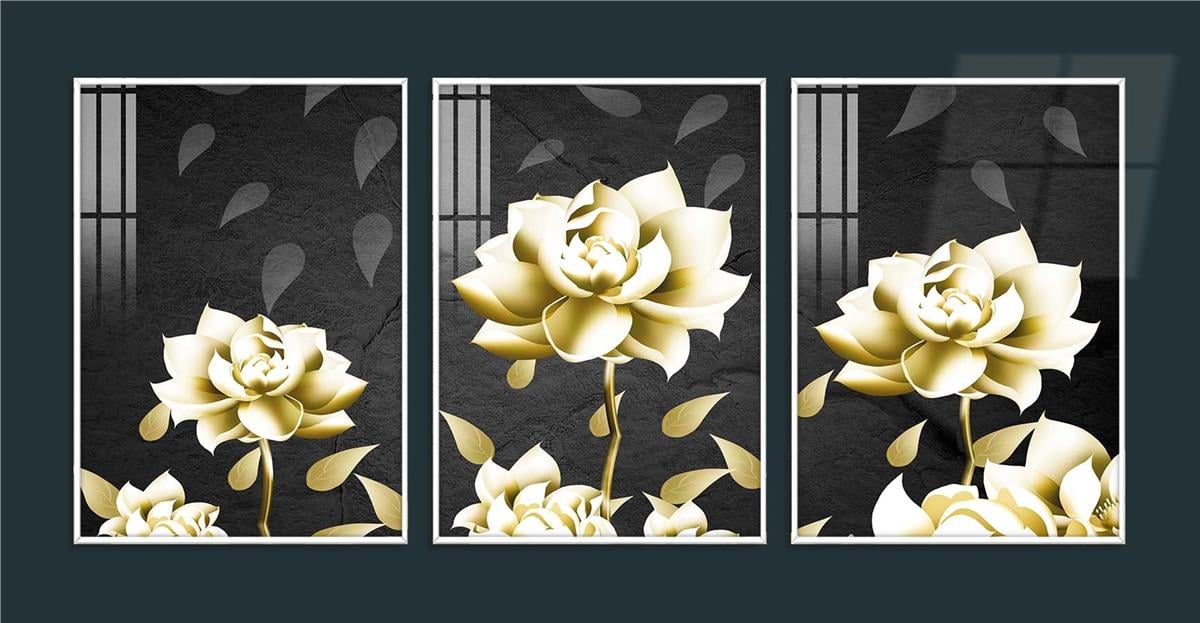Alüminyum Çerçeveli Sanat Temalı 3'lü Set CAM Tablo 0040