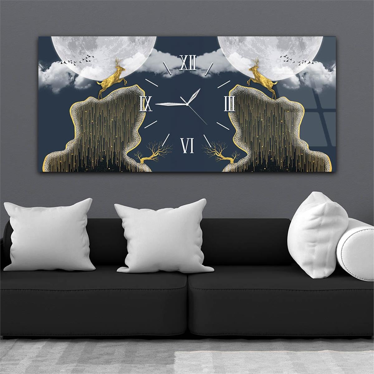 Middle-Clock, Art And Nature-Themed Horizontal Glass Wall Painting 082