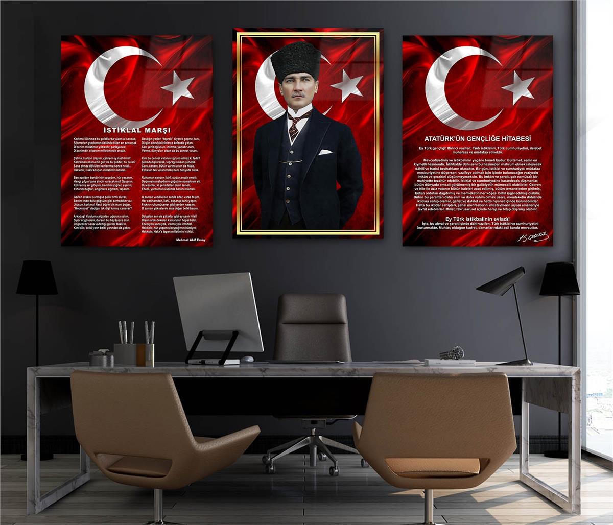  3'lü Set VatanTemalı Cam Tablo 21