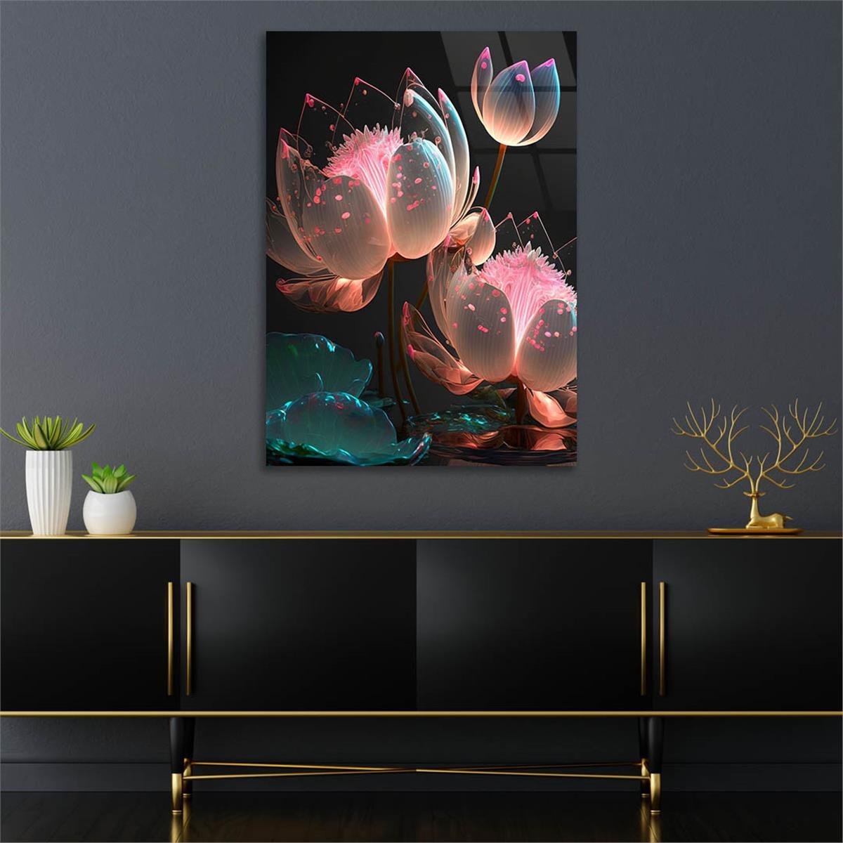 Dikey Sanat Temalı Cam Tablo 447