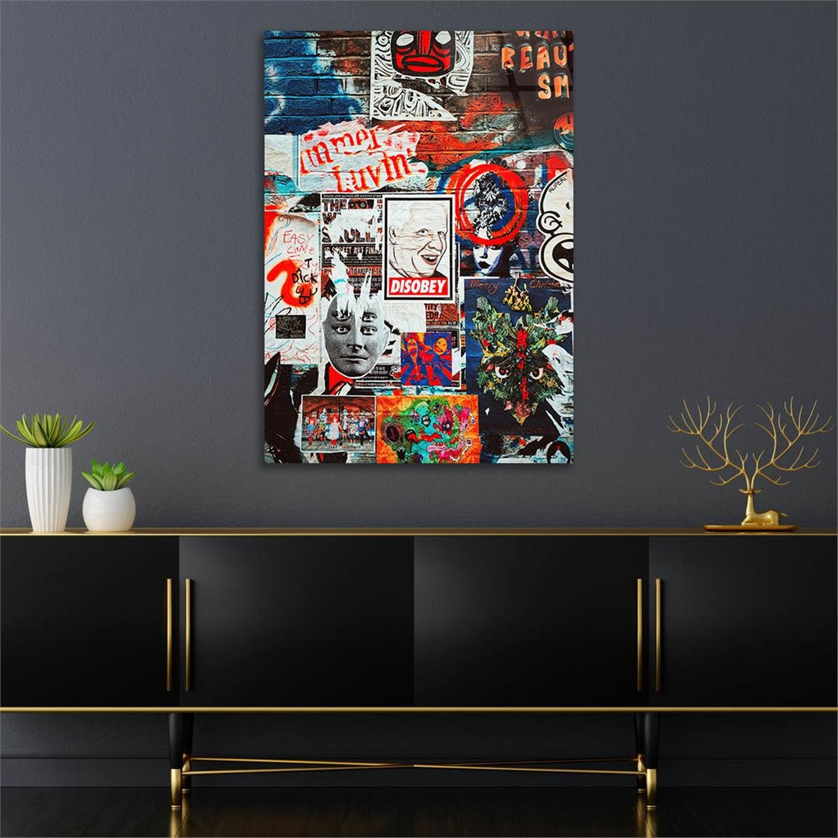 Dikey Sanat Temalı Cam Tablo 423
